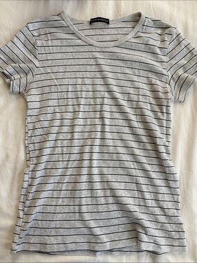 Brandy Melville Gray and Blue Striped Short Sleeve Tee